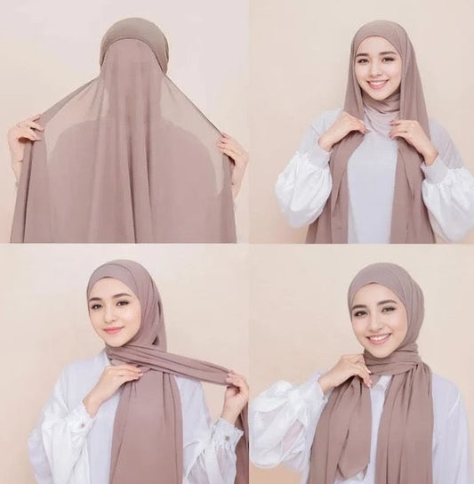 Georgette Hijab with attached cap
